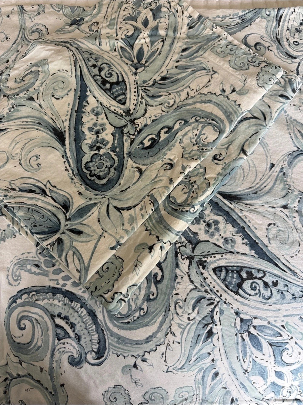 Pottery Barn Mackenna Paisley Organic Percale Duvet Cover Blue & White Queen siz